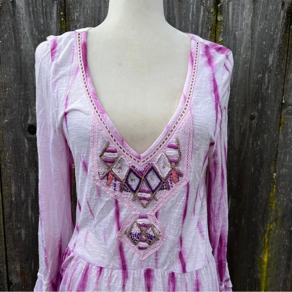 Free People Summer Nights Pink Tie Dye Embellished Tunic - Size Large